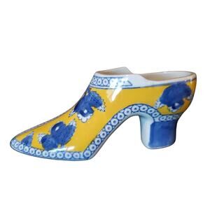 Vintage Seymour Mann Porcelain Shoe Slipper Figurine Adult's Yellow & Blue Heel